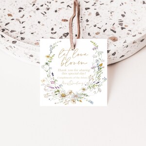Wildflowerlet Love Bloom Tag, Printable Favor Tag Template, Floral Square Favor Tag, 2x2&quot; Instant download, Edit w TEMPLETT, WLP-PRW 6007