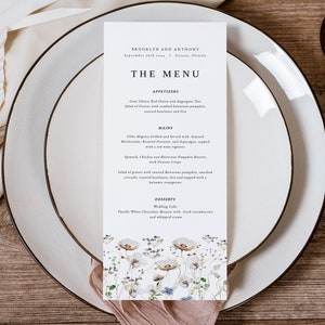 Wildflower Menu Card, Floral Menu Template, Wedding Menu, Instant Download, 2 Sizes, Editable Menu Card, Edit with TEMPLETT, WLP-IKE 4749