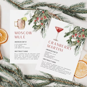 Editable Cocktail Recipe Card Template, Christmas Recipe Card, Drinks Recipe Tags, Multiple Sizes, Edit with TEMPLETT, WLP-CMI 6693