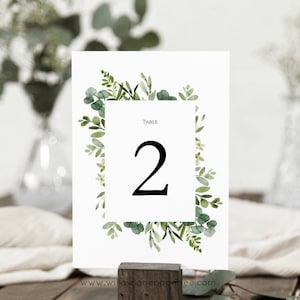 Greenery Table Numbers, Printable Table Numbers Template, Wedding Table Numbers, 5x7&quot;, 4x6&quot; Edit with TEMPLETT, WLP-WRE 1305