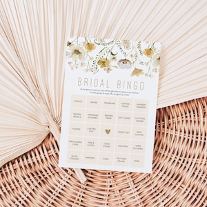 Bingo nupcial de flores silvestres, juego de despedida de soltera, tarjetas de bingo imprimibles, tarjeta de bingo editable Boho, editar con TEMPLETT, WLP-GWI 5090
