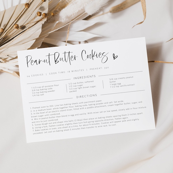 Editable Recipe Card Template, Minimalist Recipe Card, Diy Recipe Card, Multiple Sizes, Edit with TEMPLETT, WLP-SIL 6683