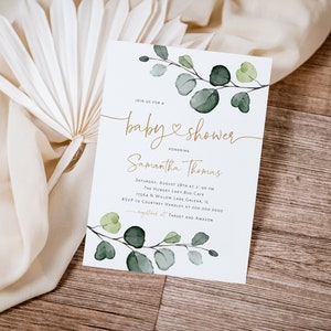 BabyShower Invitation, Eucalyptus Baby Invitation, Gender Neutral, Greenery Baby Shower Invite, Edit with TEMPLETT, WLP-GRE 5066