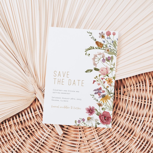 Wildflower Save the Date, Floral Wedding Save-the-date Invitation, Wildflower Wedding, Instant Download, Edit w TEMPLETT, WLP-WIL 4765