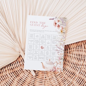 Find the Guest Bingo, Tea Party Shower Game Card, Get to Know You Game, Mingling Bingo Game Card, Edit with TEMPLETT, WLP-PTE 7378