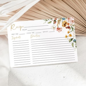Wildflower Recipe Card, Printable Recipe Card, Floral Recipe Template, Summer Recipe Card, 4x6&quot;, Edit with TEMPLETT, WLP-DUT 4910