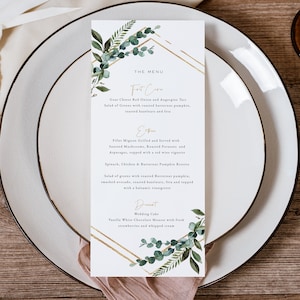 Szablon menu weselnego Greenery, karta menu do druku w stylu boho, 3,75 x 9 cali, 4 x 8 cali, menu weselne do druku, edytowane za pomocą TEMPLETT, WLP-GBR 5118
