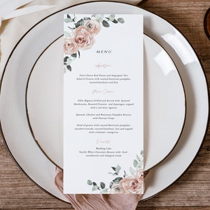 Floral Menu Card, Floral Menu Template, Wedding Menu, Instant Download, Printable Menu, 2 Sizes, Templett Menu Card, WLP-ROS 5399
