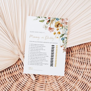 Who Said it Game, Mommy or Daddy Game, Wildflower Baby Shower Game, Mommy Daddy Game, TEMPLETT, WLP-DUT 5487