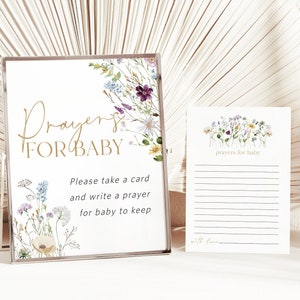 Wildflower Prayers for Baby Sign and Writing Cards, Printable Baby Shower Sign, Boho Prayers for Baby, Edit with TEMPLETT, WLP-PRW 5325