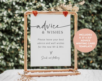 Wedding Advice Sign Template, Printable Advice Cards, Wedding Signs, Well Wishes Sign,  Advice Cards, Edit with TEMPLETT, WLP-PAL 5618