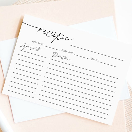 Minimalist Recipe Card Printable Recipe Card Template Diy - Etsy