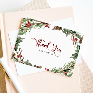 Plantilla de tarjeta de agradecimiento de Navidad, Tarjeta de agradecimiento imprimible, Tarjeta de agradecimiento, Gracias de vacaciones, Editar con TEMPLETT, WLP-RCW 3922