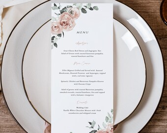 Floral Menu Card, Floral Menu Template, Wedding Menu, Instant Download, Printable Menu, 2 Sizes, Templett Menu Card, WLP-ROS 5399