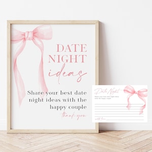 Bow Bridal Shower Date Night Sign and Writing Cards, Pink Bow Date Night Sign, Coquette Bridal Shower Set, TEMPLETT, WLP-BOW 8267