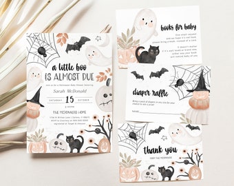 Halloween Baby Shower Invitation Bundle , Baby Shower Invitation, Halloween Books for Baby Card, Diaper Raffle, TEMPLETT, WLP-BLB 5165