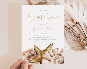 Seashell Bridal Shower Invitation, Beach Bridal Invitation Printable, Shell  Bridal Shower Invite, Edit with TEMPLETT, WLP-SSH 4147