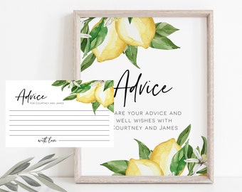 Lemon Bridal Advice Sign + Cards, Advice Card Template, Bridal Advice Sign, Edit with TEMPLETT, 8x10, Advice Cards, WLP-LEM 2967