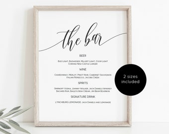 Bar Menu Sign Template, Wedding Bar Sign Printable, Bar Menu Wedding Sign, Printable Bar Sign, Edit with TEMPLETT, WLP-SOU 1202