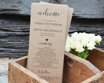 Wedding Program Printable, Rustic Wedding Program Template, Order of Events Program, Instant Download, WLP269