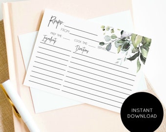 Greenery Recipe Card Printable, Recipe Card Template, Diy Recipe Card, Green Leaf Recipe Card, Edit with TEMPLETT, WLP-HER 1295