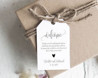 Welcome Wedding Tags, Printable Wedding Welcome Favor Tag Template, 2.75 x 4&quot; Tags, Hotel Welcome Bag Tag, Edit with TEMPLETT, WLP-ELE 343
