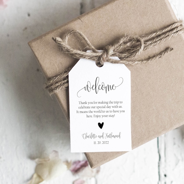 Willkommen Hochzeit Tags, druckbare Hochzeit Willkommen Favor Tag Vorlage, 2,75 x 4" Tags, Hotel Willkommen Taschenanhänger, bearbeiten mit TEMPLETT, WLP-ELE 343