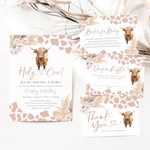 Holy Cow We&#39;re Having a Baby, Baby Shower Invite, Highland Cow Baby Invitation, Holy Cow Baby Shower Invite Set,  TEMPLETT, WLP-HIG 8022