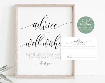 Bridal Advice Cards, Printable Advice Card Templates, 4"x6" Well Wishes Sign and Printable Bridal Advice Cards, TEMPLETT, WLP-SOU 747