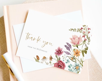 Wildflower Thank You Card Template, Thank You Card Printable, Thank you Card, Floral Thank You, Edit with TEMPLETT, WLP-WIL 4519