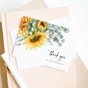 Zonnebloem dank u kaartsjabloon, dank u kaart afdrukbaar, dank u kaart, zonnebloem dank u, bewerken met TEMPLETT, WLP-SUU 3245