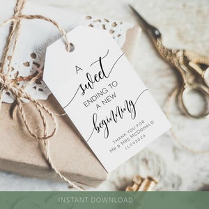 A Sweet Ending to a New Beginning Tag, Wedding Favor Tag, Printable Favor Tag Template, Edit with TEMPLETT, WLP-SOU 1549 image 3