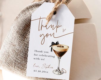 Love is Brewing Bridal Shower Favor Thank You Tag, Espresso Martini Favor Tag Template, Favour Tag, Edit with TEMPLETT, WLP-ESP 8521