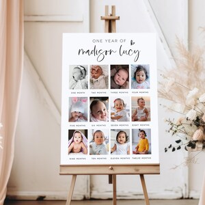 Photo First Birthday Milestone Poster, Baby Milestone Board, Baby's First Birthday Board,  Edit with TEMPLETT, WLP-SIL 6873