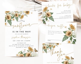 Sunflower Baby Shower Invitation Bundle, Fall Baby Shower Invitation Template, A Little Sunflower Invite, Edit with TEMPLETT, WLP-BSU 7746