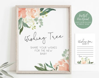 Wishing Tree Tags, Wishing Tree Sign, Peach Shower Wishing Tree Set, Baby Shower Game, 8x10, Instant Download, TEMPLETT, WLP-PEA 1659