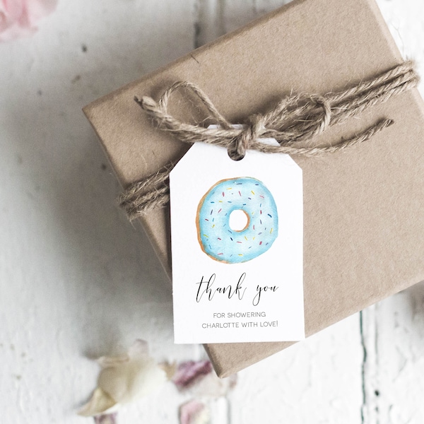 Donut Thank You Tag, Printable Donut Favor Tag, Gender Reveal Favor Tag, Shower Favor Tag, 2" x 3", Edit with TEMPLETT, WLP-DON 2445