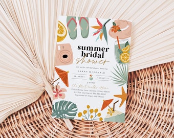 Summer Bridal Shower Invitation, Beach Bridal Invitation, Boho Bridal Shower Invitation, Instant Download, Edit with TEMPLETT, WLP-SUM 4999