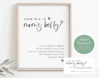 Guess How Big Mommy&#39;s Belly Is Game, Minimalist Baby Shower Game, Belly Guessing Game, Printable Baby Shower Sign, TEMPLETT, WLP-SIL 4135