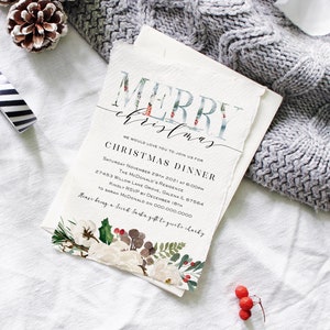 Christmas Invitation Printable, Merry Christmas InvitationTemplate, Instant Download, Edit with TEMPLETT, WLP2001