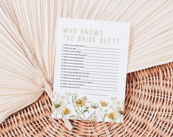 Wildflower Who knows the Bride the Most Game, Floral Bridal Shower Game, Printable How well do you know the Bride?,  TEMPLETT, WLP-GWI 5088
