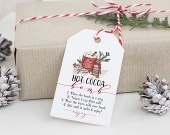 Christmas Hot chocolate Bomb Tag, Printable Bomb Directions Tags, Cocoa Favor Tags, Winter, Christmas, Edit with TEMPLETT, WLP-CHT 3883