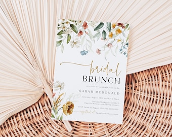 Wildflower Bridal Brunch Invitation, Boho Bridal Shower Invitation, Bridal Brunch Invite, Instant Download, Edit with TEMPLETT, WLP-DUT 4911