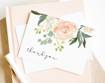 Peach Floral Thank You Card Template, Thank You Card Printable, Thank you Card, Peach Thank You, Edit with TEMPLETT, WLP-PEA 667