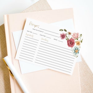 Wildflower Receptkaart, Afdrukbare Receptkaart, Bloemenreceptsjabloon, Zomerreceptkaart, 4x6", Bewerken met TEMPLETT, WLP-WIL 4778