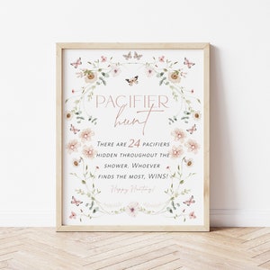 Butterfly Pacifier Hunt Game, Baby Shower Sign, Floral Pacifier Hunt Sign, Find the Pacifiers Game, Floral, TEMPLETT, WLP-BUT 5820