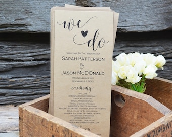 Wedding Program Template, Wedding Program Printable, Instant Download, We Do Printable Ceremony Program, Order of Service Program, WLP228