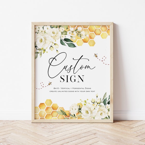 Bee Custom Sign, (Portrait and Landscape), Honeybee Editable Sign Template, 8x10, Printable Shower Sign, Edit with TEMPLETT, WLP-FBE 3794