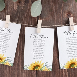 Sunflower Seating Chart Cards,  Seating Chart Wedding, Fall Seating Plan, Seating Template, Edit with TEMPLETT, WLP-SUU 3253