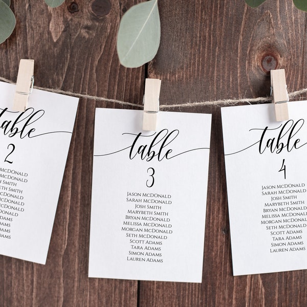 Seating Chart Cards, Table Seating Chart, Wedding Seating Cards, Script Seating Cards, 2 Sizes, Vertical & Horizontal, TEMPLETT, WLP-SOU 914